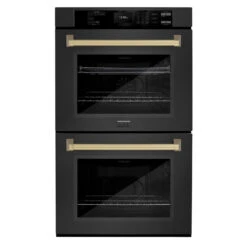 ZLINE Autograph Edition 30 In. Professional True Convection Double Wall Oven With Air Fry And Self Clean In Black Stainless Steel With Champagne Bronze Handles (WADBZ-30-CB)(Zline Autograph Edition 30 Double Wall Oven Black Stainless Steel Champagne Bronze Wadbz 30 Cb)