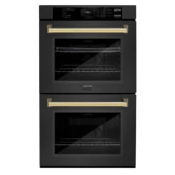 ZLINE Autograph Edition 30 In. Professional True Convection Double Wall Oven With Air Fry And Self Clean In Black Stainless Steel With Polished Gold Handles (WADBZ-30-G)(Zline Autograph Edition 30 Double Wall Oven Black Stainless Steel Polished Gold Wadbz 30 G)