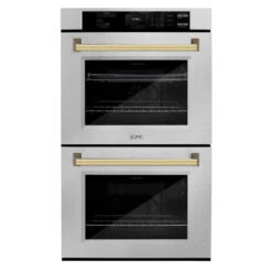 ZLINE Autograph Edition 30 In. Professional True Convection Double Wall Oven With Air Fry And Self Clean In Stainless Steel With Polished Gold Handles (WADZ-30-G)(Zline Autograph Edition 30 Double Wall Oven Stainless Steel Polished Gold Wadz 30 G)