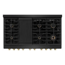 ZLINE Autograph Edition 48 In. 6.7 Cu. Ft. Paramount Double Oven Dual Fuel Range With 8 Burner Gas Cooktop In Black Stainless Steel And Champagne Bronze Accents (SDRBZ-48-CB)(Zline Autograph Edition 48 Paramount Dual Fuel Range Black Stainless Steel Champagne Bronze Sdrbz 48 Cb) -Zline Oven Shop zline autograph edition professional black stainless steel gas range SDRBZ 48 CB top down