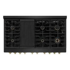 ZLINE Autograph Edition 48 In. 6.7 Cu. Ft. Paramount Double Oven Dual Fuel Range With 8 Burner Gas Cooktop In Black Stainless Steel And Polished Gold Accents (SDRBZ-48-G)(Zline Autograph Edition 48 Paramount Dual Fuel Range Black Stainless Steel Polished Gold Sdrbz 48 G) -Zline Oven Shop zline autograph edition professional black stainless steel gas range SDRBZ 48 G top down