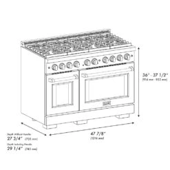 ZLINE Autograph Edition 48 In. 6.7 Cu. Ft. Paramount Double Oven Gas Range With 8 Burner Cooktop In Black Stainless Steel And Champagne Bronze Accents (SGRBZ-48-CB)(Zline Autograph Edition 48 Paramount Gas Range Black Stainless Steel Champagne Bronze Sgrbz 48 Cb) -Zline Oven Shop zline autograph edition professional black stainless steel gas range SGRBZ 48 CB dimensional diagramcopy