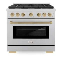 ZLINE Autograph Edition 36 In. 5.2 Cu. Ft. Paramount Dual Fuel Range With 6 Burner Gas Cooktop And Electric Convection Oven In Satin Stainless Steel With Champagne Bronze Accents (SDRSZ-36-CB)(Zline Autograph Edition 36 Paramount Dual Fuel Range Satin Stainless Steel Champagne Bronze Sdrsz 36 Cb) 17 ZLINE Autograph Edition 36 In. 5.2 Cu. Ft. Paramount Dual Fuel Range With 6 Burner Gas Cooktop And Electric Convection Oven In Satin Stainless Steel With Champagne Bronze Accents (SDRSZ-36-CB)(Zline Autograph Edition 36 Paramount Dual Fuel Range Satin Stainless Steel Champagne Bronze Sdrsz 36 Cb) -Zline Oven Shop zline autograph edition professional satin stainless steel gas range SDRSZ 36 CB front