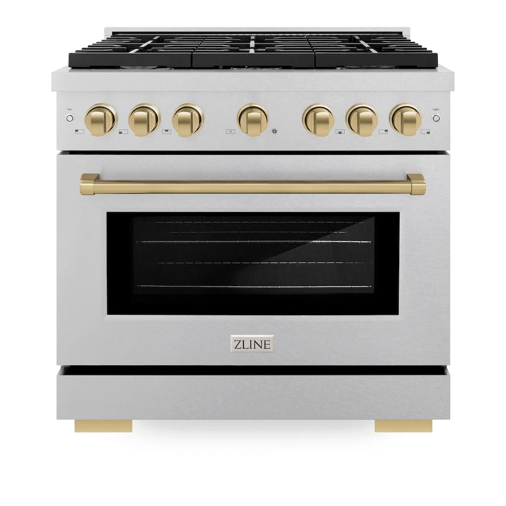 ZLINE Autograph Edition 36 In. 5.2 Cu. Ft. Paramount Dual Fuel Range With 6 Burner Gas Cooktop And Electric Convection Oven In Satin Stainless Steel With Champagne Bronze Accents (SDRSZ-36-CB)(Zline Autograph Edition 36 Paramount Dual Fuel Range Satin Stainless Steel Champagne Bronze Sdrsz 36 Cb) 4 ZLINE Autograph Edition 36 In. 5.2 Cu. Ft. Paramount Dual Fuel Range With 6 Burner Gas Cooktop And Electric Convection Oven In Satin Stainless Steel With Champagne Bronze Accents (SDRSZ-36-CB)(Zline Autograph Edition 36 Paramount Dual Fuel Range Satin Stainless Steel Champagne Bronze Sdrsz 36 Cb) - Image 4