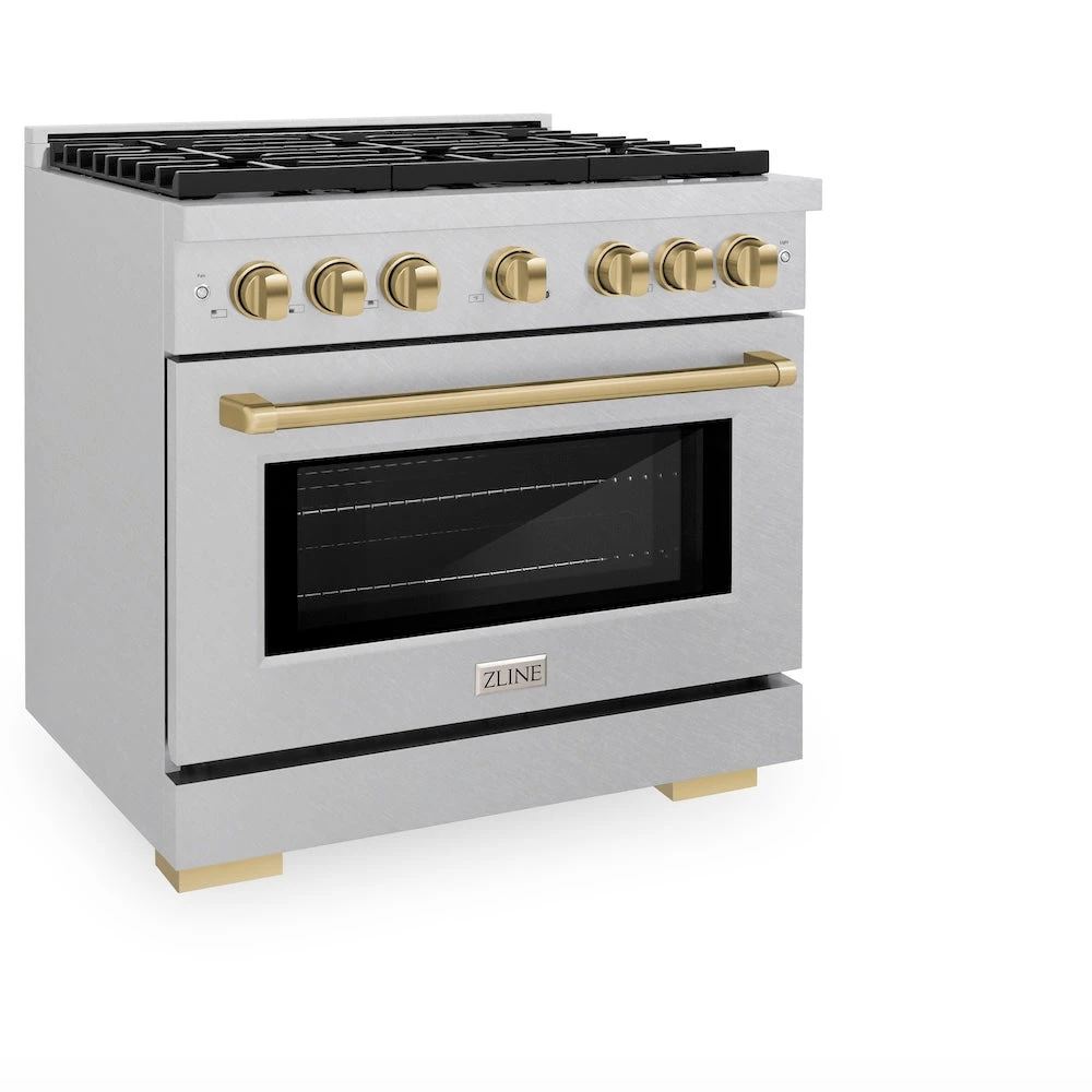 ZLINE Autograph Edition 36 In. 5.2 Cu. Ft. Paramount Dual Fuel Range With 6 Burner Gas Cooktop And Electric Convection Oven In Satin Stainless Steel With Champagne Bronze Accents (SDRSZ-36-CB)(Zline Autograph Edition 36 Paramount Dual Fuel Range Satin Stainless Steel Champagne Bronze Sdrsz 36 Cb) 5 ZLINE Autograph Edition 36 In. 5.2 Cu. Ft. Paramount Dual Fuel Range With 6 Burner Gas Cooktop And Electric Convection Oven In Satin Stainless Steel With Champagne Bronze Accents (SDRSZ-36-CB)(Zline Autograph Edition 36 Paramount Dual Fuel Range Satin Stainless Steel Champagne Bronze Sdrsz 36 Cb) - Image 5