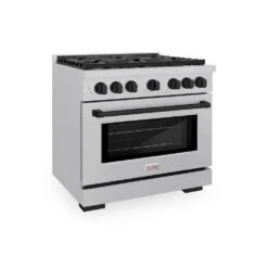 ZLINE Autograph Edition 36 In. 5.2 Cu. Ft. Paramount Dual Fuel Range With 6 Burner Gas Cooktop And Electric Convection Oven In Satin Stainless Steel With Matte Black Accents (SDRSZ-36-MB)(Zline Autograph Edition 36 Paramount Dual Fuel Range Satin Stainless Steel Matte Black Sdrsz 36 Mb)