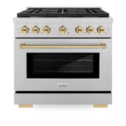 ZLINE Autograph Edition 36 In. 5.2 Cu. Ft. Paramount Gas Range With 6 Burner Cooktop And Convection Gas Oven In Satin Stainless Steel And Polished Gold Accents (SGRSZ-36-G)(Zline Autograph Edition 36 Paramount Gas Range Satin Stainless Steel Polished Gold Sgrsz 36 G) 18 ZLINE Autograph Edition 36 In. 5.2 Cu. Ft. Paramount Gas Range With 6 Burner Cooktop And Convection Gas Oven In Satin Stainless Steel And Polished Gold Accents (SGRSZ-36-G)(Zline Autograph Edition 36 Paramount Gas Range Satin Stainless Steel Polished Gold Sgrsz 36 G) -Zline Oven Shop zline autograph edition professional satin stainless steel gas range SGRSZ 36 G front