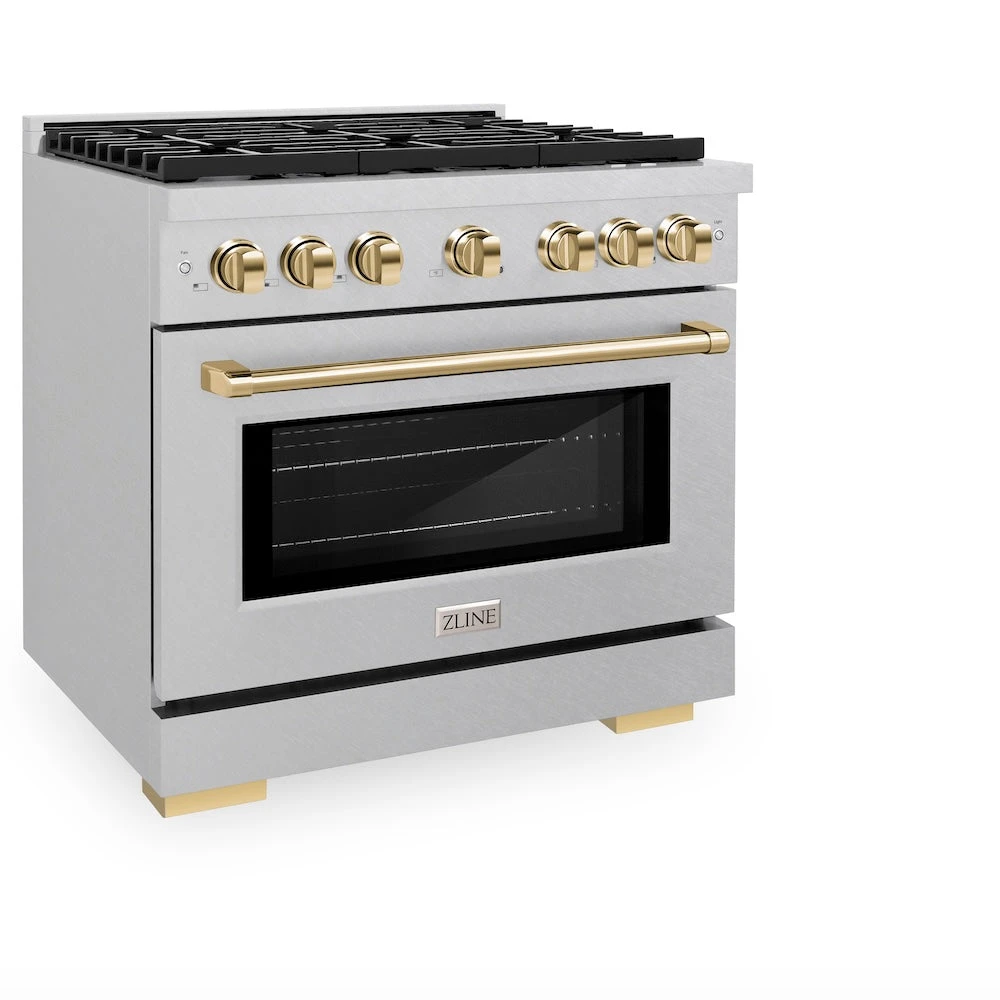 ZLINE Autograph Edition 36 In. 5.2 Cu. Ft. Paramount Gas Range With 6 Burner Cooktop And Convection Gas Oven In Satin Stainless Steel And Polished Gold Accents (SGRSZ-36-G)(Zline Autograph Edition 36 Paramount Gas Range Satin Stainless Steel Polished Gold Sgrsz 36 G) 5 ZLINE Autograph Edition 36 In. 5.2 Cu. Ft. Paramount Gas Range With 6 Burner Cooktop And Convection Gas Oven In Satin Stainless Steel And Polished Gold Accents (SGRSZ-36-G)(Zline Autograph Edition 36 Paramount Gas Range Satin Stainless Steel Polished Gold Sgrsz 36 G) - Image 5