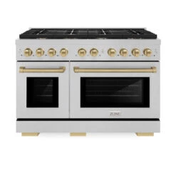 ZLINE Autograph Edition 48 In. 6.7 Cu. Ft. Paramount Double Oven Gas Range With 8 Burner Cooktop In Satin Stainless Steel And Champagne Bronze Accents (SGRSZ-48-CB)(Zline Autograph Edition 48 Paramount Gas Range Satin Stainless Steel Champagne Bronze Sgrsz 48 Cb) 16 ZLINE Autograph Edition 48 In. 6.7 Cu. Ft. Paramount Double Oven Gas Range With 8 Burner Cooktop In Satin Stainless Steel And Champagne Bronze Accents (SGRSZ-48-CB)(Zline Autograph Edition 48 Paramount Gas Range Satin Stainless Steel Champagne Bronze Sgrsz 48 Cb) -Zline Oven Shop zline autograph edition professional satin stainless steel gas range SGRSZ 48 CB front
