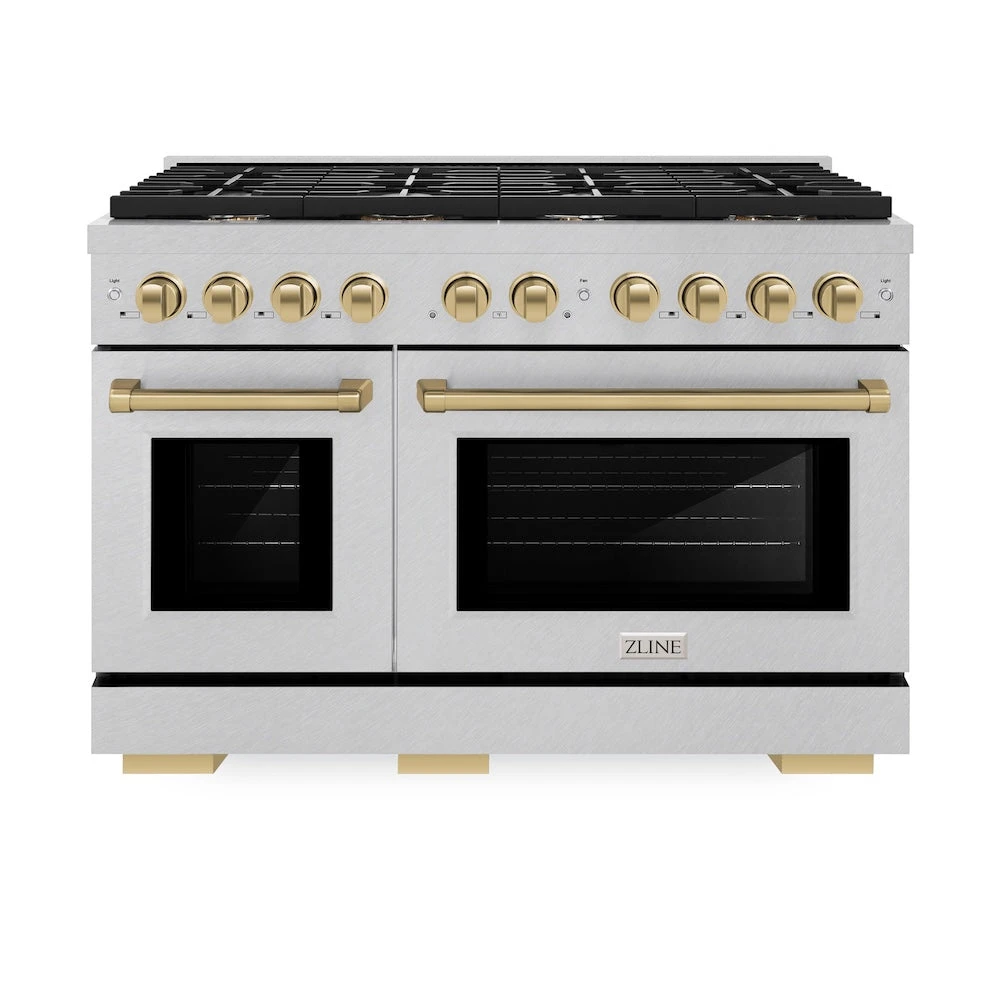 ZLINE Autograph Edition 48 In. 6.7 Cu. Ft. Paramount Double Oven Gas Range With 8 Burner Cooktop In Satin Stainless Steel And Champagne Bronze Accents (SGRSZ-48-CB)(Zline Autograph Edition 48 Paramount Gas Range Satin Stainless Steel Champagne Bronze Sgrsz 48 Cb) 3 ZLINE Autograph Edition 48 In. 6.7 Cu. Ft. Paramount Double Oven Gas Range With 8 Burner Cooktop In Satin Stainless Steel And Champagne Bronze Accents (SGRSZ-48-CB)(Zline Autograph Edition 48 Paramount Gas Range Satin Stainless Steel Champagne Bronze Sgrsz 48 Cb) - Image 3