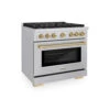 ZLINE Autograph Edition 36 In. 5.2 Cu. Ft. Paramount Dual Fuel Range With 6 Burner Gas Cooktop And Electric Convection Oven In Stainless Steel With Champagne Bronze Accents (SDRZ-36-CB)(Zline Autograph Edition 36 Paramount Dual Fuel Range Stainless Steel Champagne Bronze Sdrz 36 Cb)