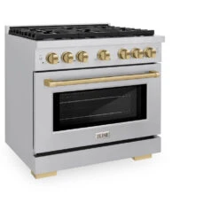 ZLINE Autograph Edition 36 In. 5.2 Cu. Ft. Paramount Dual Fuel Range With 6 Burner Gas Cooktop And Electric Convection Oven In Stainless Steel With Champagne Bronze Accents (SDRZ-36-CB)(Zline Autograph Edition 36 Paramount Dual Fuel Range Stainless Steel Champagne Bronze Sdrz 36 Cb) -Zline Oven Shop zline autograph edition professional stainless steel gas range SDRZ 36 CB main