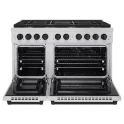 ZLINE Autograph Edition 48 In. 6.7 Cu. Ft. Paramount Double Oven Dual Fuel Range With 8 Burner Gas Cooktop In Stainless Steel And Matte Black Accents (SDRZ-48-MB)(Zline Autograph Edition 48 Paramount Dual Fuel Range Stainless Steel Matte Black Sdrz 48 Mb) 11 ZLINE Autograph Edition 48 In. 6.7 Cu. Ft. Paramount Double Oven Dual Fuel Range With 8 Burner Gas Cooktop In Stainless Steel And Matte Black Accents (SDRZ-48-MB)(Zline Autograph Edition 48 Paramount Dual Fuel Range Stainless Steel Matte Black Sdrz 48 Mb) -Zline Oven Shop zline autograph edition professional stainless steel gas range SDRZ 48 MB front open 89e14480 aaff 4c52 92fa 288999f1232f