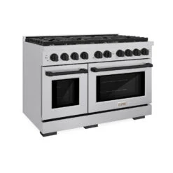 ZLINE Autograph Edition 48 In. 6.7 Cu. Ft. Paramount Double Oven Gas Range With 8 Burner Cooktop In Stainless Steel And Matte Black Accents (SGRZ-48-MB)(Zline Autograph Edition 48 Paramount Gas Range Stainless Steel Matte Black Sgrz 48 Mb)