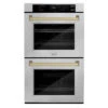 ZLINE Autograph Edition 30 In. Professional True Convection Double Wall Oven With Air Fry And Self Clean In Satin Stainless Steel With Champagne Bronze Handles (WADSZ-30-CB)(Zline Autograph Edition 30 Double Wall Oven Satin Stainless Steel Champagne Bronze Wadsz 30 Cb)