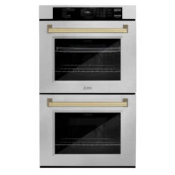 ZLINE Autograph Edition 30 In. Professional True Convection Double Wall Oven With Air Fry And Self Clean In Satin Stainless Steel With Champagne Bronze Handles (WADSZ-30-CB)(Zline Autograph Edition 30 Double Wall Oven Satin Stainless Steel Champagne Bronze Wadsz 30 Cb)