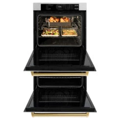 ZLINE Autograph Edition 30 In. Professional True Convection Double Wall Oven With Air Fry And Self Clean In Satin Stainless Steel With Polished Gold Handles (WADSZ-30-G)(Zline Autograph Edition 30 Double Wall Oven Satin Stainless Steel Polished Gold Wadsz 30 G) 22 ZLINE Autograph Edition 30 In. Professional True Convection Double Wall Oven With Air Fry And Self Clean In Satin Stainless Steel With Polished Gold Handles (WADSZ-30-G)(Zline Autograph Edition 30 Double Wall Oven Satin Stainless Steel Polished Gold Wadsz 30 G) -Zline Oven Shop zline autograph edition satin stainless steel wall oven WADSZ 30 G front open