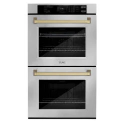 ZLINE Autograph Edition 30 In. Professional True Convection Double Wall Oven With Air Fry And Self Clean In Stainless Steel With Champagne Bronze Handles (WADZ-30-CB)(Zline Autograph Edition 30 Double Wall Oven Stainless Steel Champagne Bronze Wadz 30 Cb)