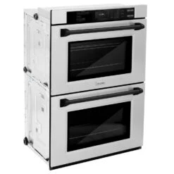 ZLINE Autograph Edition 30 In. Professional True Convection Double Wall Oven With Air Fry And Self Clean In Stainless Steel With Matte Black Handles (WADZ-30-MB)(Zline Autograph Edition 30 Double Wall Oven Stainless Steel Matte Black Wadz 30 Mb) -Zline Oven Shop zline autograph edition stainless steel wall oven WADZ 30 MB side hero