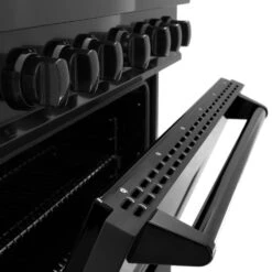 ZLINE 36 In. 5.2 Cu. Ft. Classic Dual Fuel Range With 6 Burner Gas Cooktop And Electric Convection Oven In Black Stainless Steel (CDRB-36)(Zline 36 Classic Dual Fuel Range Black Stainless Steel Cdrb 36) -Zline Oven Shop zline classic black stainless steel dual fuel range CDRB 36 door detail