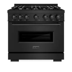 ZLINE 36 In. 5.2 Cu. Ft. Classic Dual Fuel Range With 6 Burner Gas Cooktop And Electric Convection Oven In Black Stainless Steel (CDRB-36)(Zline 36 Classic Dual Fuel Range Black Stainless Steel Cdrb 36) -Zline Oven Shop zline classic black stainless steel dual fuel range CDRB 36 front