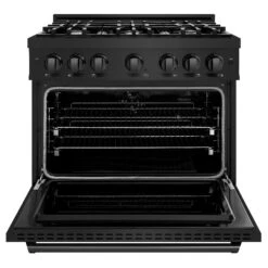ZLINE 36 In. 5.2 Cu. Ft. Classic Dual Fuel Range With 6 Burner Gas Cooktop And Electric Convection Oven In Black Stainless Steel (CDRB-36)(Zline 36 Classic Dual Fuel Range Black Stainless Steel Cdrb 36) -Zline Oven Shop zline classic black stainless steel dual fuel range CDRB 36 front open