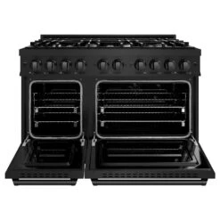 ZLINE 48 In. 6.7 Cu. Ft. Classic Double Oven Dual Fuel Range With 8 Burner Gas Cooktop In Black Stainless Steel (CDRB-48)(Zline 48 Classic Dual Fuel Range Black Stainless Steel Cdrb 48) 13 ZLINE 48 In. 6.7 Cu. Ft. Classic Double Oven Dual Fuel Range With 8 Burner Gas Cooktop In Black Stainless Steel (CDRB-48)(Zline 48 Classic Dual Fuel Range Black Stainless Steel Cdrb 48) -Zline Oven Shop zline classic black stainless steel dual fuel range CDRB 48 front open
