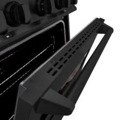 ZLINE 30 In. 4.2 Cu. Ft. Classic Dual Fuel Range With Gas Cooktop And Electric Convection Oven In Black Stainless Steel With 4 Brass Burners (CDRB-BR-30)(Zline 30 Classic Dual Fuel Range Black Stainless Steel Brass Burners Cdrb Br 30) -Zline Oven Shop zline classic black stainless steel dual fuel range CDRB BR 30 door detail c927e844 0ffa 41c8 ae67 8fa87b40b557