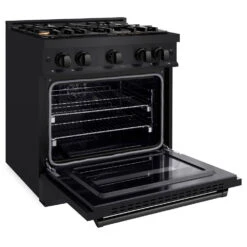 ZLINE 30 In. 4.2 Cu. Ft. Classic Dual Fuel Range With Gas Cooktop And Electric Convection Oven In Black Stainless Steel With 4 Brass Burners (CDRB-BR-30)(Zline 30 Classic Dual Fuel Range Black Stainless Steel Brass Burners Cdrb Br 30) -Zline Oven Shop zline classic black stainless steel dual fuel range CDRB BR 30 main open aaab9381 91a9 46d8 b596 69e648c5af9e