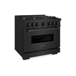 ZLINE 36 In. 5.2 Cu. Ft. Classic Dual Fuel Range With Gas Cooktop And Electric Convection Oven In Black Stainless Steel With 6 Brass Burners (CDRB-BR-36)(Zline 36 Classic Dual Fuel Range Black Stainless Steel Brass Burners Cdrb Br 36)