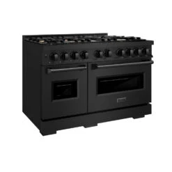 ZLINE 48 In. 6.7 Cu. Ft. Classic Double Oven Gas Range In Black Stainless Steel With 8 Brass Burners (CGRB-BR-48)(Zline 48 Classic Gas Range Black Stainless Steel Brass Burners Cgrb Br 48)