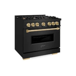 ZLINE Autograph Edition 36 In. 5.2 Cu. Ft. Classic Gas Range With 6 Burner Cooktop And Convection Gas Oven In Black Stainless Steel And Polished Gold Accents (CGRBZ-36-G)(Zline Autograph Edition 36 Classic Gas Range Black Stainless Steel Polished Gold Cgrbz 36 G)