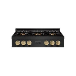 ZLINE Autograph Edition 36 In. Classic Gas Rangetop With 6 Burner DuoPro™ Cooktop In Black Stainless Steel And Champagne Bronze Accents (PCRTBZ-36-CB)(Zline Autograph Edition 36 Classic Gas Rangetop Duopro Black Stainless Steel Champagne Bronze Pcrtbz 36 Cb)