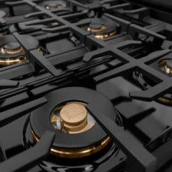 ZLINE Autograph Edition 36 In. Classic Gas Rangetop With 6 Burner DuoPro™ Cooktop In Black Stainless Steel And Polished Gold Accents (PCRTBZ-36-G)(Zline Autograph Edition 36 Classic Gas Rangetop Duopro Black Stainless Steel Polished Gold Pcrtbz 36 G) 13 ZLINE Autograph Edition 36 In. Classic Gas Rangetop With 6 Burner DuoPro™ Cooktop In Black Stainless Steel And Polished Gold Accents (PCRTBZ-36-G)(Zline Autograph Edition 36 Classic Gas Rangetop Duopro Black Stainless Steel Polished Gold Pcrtbz 36 G) -Zline Oven Shop zline classic black stainless steel gas range top duopro cooktop PCRTBZ 36 G detail burner spread