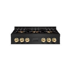 ZLINE Autograph Edition 36 In. Classic Gas Rangetop With 6 Burner DuoPro⢠Cooktop In Black Stainless Steel And Polished Gold Accents (PCRTBZ-36-G)(Zline Autograph Edition 36 Classic Gas Rangetop Duopro Black Stainless Steel Polished Gold Pcrtbz 36 G)