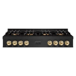 ZLINE Autograph Edition 48 In. Classic Gas Rangetop With 8 Burner DuoPro⢠Cooktop In Black Stainless Steel And Polished Gold Accents (PCRTBZ-48-G)(Zline Autograph Edition 48 Classic Gas Rangetop Duopro Black Stainless Steel Polished Gold Pcrtbz 48 G)