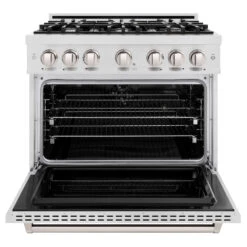 ZLINE 36 In. 5.2 Cu. Ft. Classic Dual Fuel Range With 6 Burner Gas Cooktop And Electric Convection Oven In Satin Stainless Steel (CDRS-36)(Zline 36 Classic Dual Fuel Range Satin Stainless Steel Cdrs 36) 17 ZLINE 36 In. 5.2 Cu. Ft. Classic Dual Fuel Range With 6 Burner Gas Cooktop And Electric Convection Oven In Satin Stainless Steel (CDRS-36)(Zline 36 Classic Dual Fuel Range Satin Stainless Steel Cdrs 36) -Zline Oven Shop zline classic satin stainless steel dual fuel range CDRS 36 front open