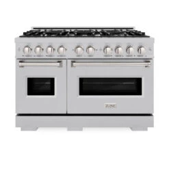 ZLINE 48 In. 6.7 Cu. Ft. Classic Double Oven Dual Fuel Range With 8 Burner Gas Cooktop In Satin Stainless Steel (CDRS-48)(Zline 48 Classic Dual Fuel Range Satin Stainless Steel Cdrs 48) 14 ZLINE 48 In. 6.7 Cu. Ft. Classic Double Oven Dual Fuel Range With 8 Burner Gas Cooktop In Satin Stainless Steel (CDRS-48)(Zline 48 Classic Dual Fuel Range Satin Stainless Steel Cdrs 48) -Zline Oven Shop zline classic satin stainless steel dual fuel range CDRS 48 front