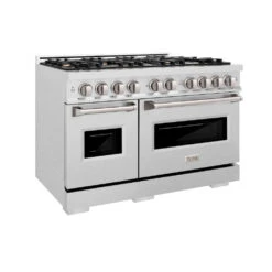 ZLINE 48 In. 6.7 Cu. Ft. Classic Double Oven Dual Fuel Range In Satin Stainless Steel With 8 Brass Burners (CDRS-BR-48)(Zline 48 Classic Dual Fuel Range Satin Stainless Steel Brass Burners Cdrs Br 48)