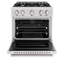 ZLINE 30 In. 4.2 Cu. Ft. Classic Dual Fuel Range With Gas Cooktop And Electric Convection Oven In Satin Stainless Steel With 4 Brass Burners (CDRS-BR-30)(Zline 30 Classic Dual Fuel Range Satin Stainless Steel Brass Burners Cdrs Br 30) 17 ZLINE 30 In. 4.2 Cu. Ft. Classic Dual Fuel Range With Gas Cooktop And Electric Convection Oven In Satin Stainless Steel With 4 Brass Burners (CDRS-BR-30)(Zline 30 Classic Dual Fuel Range Satin Stainless Steel Brass Burners Cdrs Br 30) -Zline Oven Shop zline classic satin stainless steel dual fuel range brass burners CDRS BR 30 front open