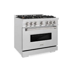 ZLINE 36 In. 5.2 Cu. Ft. Classic Dual Fuel Range With Gas Cooktop And Electric Convection Oven In Satin Stainless Steel With 6 Brass Burners (CDRS-BR-36)(Zline 36 Classic Dual Fuel Range Satin Stainless Steel Brass Burners Cdrs Br 36)