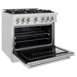 ZLINE 36 In. 5.2 Cu. Ft. Classic Gas Range With 6 Burner Cooktop And Convection Gas Oven In Satin Stainless Steel (CGRS-36)(Zline 36 Classic Gas Range Satin Stainless Steel Cgrs 36) -Zline Oven Shop zline classic satin stainless steel gas range CGRS 36 main open