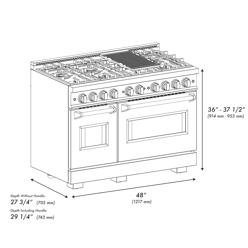 ZLINE 48 In. 6.7 Cu. Ft. Classic Double Oven Gas Range With 8 Burner Cooktop In Satin Stainless Steel (CGRS-48)(Zline 48 Classic Gas Range Satin Stainless Steel Cgrs 48) 11 ZLINE 48 In. 6.7 Cu. Ft. Classic Double Oven Gas Range With 8 Burner Cooktop In Satin Stainless Steel (CGRS-48)(Zline 48 Classic Gas Range Satin Stainless Steel Cgrs 48) - Image 11