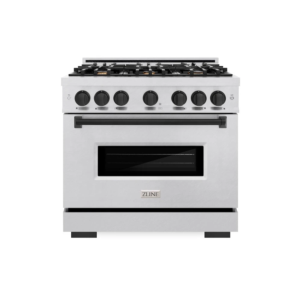 ZLINE Autograph Edition 36 In. 5.2 Cu. Ft. Classic Gas Range With 6 Burner Cooktop And Convection Gas Oven In Satin Stainless Steel And Matte Black Accents (CGRSZ-36-MB)(Zline Autograph Edition 36 Classic Gas Range Satin Stainless Steel Matte Black Cgrsz 36 Mb) 2 ZLINE Autograph Edition 36 In. 5.2 Cu. Ft. Classic Gas Range With 6 Burner Cooktop And Convection Gas Oven In Satin Stainless Steel And Matte Black Accents (CGRSZ-36-MB)(Zline Autograph Edition 36 Classic Gas Range Satin Stainless Steel Matte Black Cgrsz 36 Mb) - Image 2