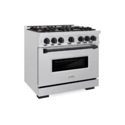 ZLINE Autograph Edition 36 In. 5.2 Cu. Ft. Classic Gas Range With 6 Burner Cooktop And Convection Gas Oven In Satin Stainless Steel And Matte Black Accents (CGRSZ-36-MB)(Zline Autograph Edition 36 Classic Gas Range Satin Stainless Steel Matte Black Cgrsz 36 Mb)