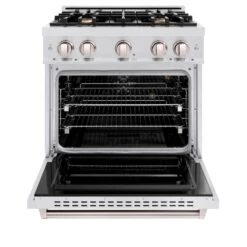 ZLINE 30 In. 4.2 Cu. Ft. Classic Gas Range With Convection Gas Oven In Satin Stainless Steel With 4 Brass Burners (CGRS-BR-30)(Zline 30 Classic Gas Range Satin Stainless Steel Brass Burners Cgrs Br 30) 15 ZLINE 30 In. 4.2 Cu. Ft. Classic Gas Range With Convection Gas Oven In Satin Stainless Steel With 4 Brass Burners (CGRS-BR-30)(Zline 30 Classic Gas Range Satin Stainless Steel Brass Burners Cgrs Br 30) -Zline Oven Shop zline classic satin stainless steel gas range brass burners CGRS BR 30 front open