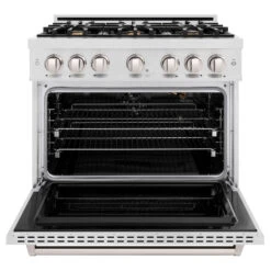 ZLINE 36 In. 5.2 Cu. Ft. Classic Gas Range With Convection Gas Oven In Satin Stainless Steel With 6 Brass Burners (CGRS-BR-36)(Zline 36 Classic Gas Range Satin Stainless Steel Brass Burners Cgrs Br 36) 16 ZLINE 36 In. 5.2 Cu. Ft. Classic Gas Range With Convection Gas Oven In Satin Stainless Steel With 6 Brass Burners (CGRS-BR-36)(Zline 36 Classic Gas Range Satin Stainless Steel Brass Burners Cgrs Br 36) -Zline Oven Shop zline classic satin stainless steel gas range brass burners CGRS BR 36 front open