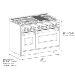 ZLINE 48 In. 6.7 Cu. Ft. Classic Double Oven Gas Range In Satin Stainless Steel With 8 Brass Burners (CGRS-BR-48)(Zline 48 Classic Gas Range Satin Stainless Steel Brass Burners Cgrs Br 48) -Zline Oven Shop zline classic satin stainless steel gas range brass burners CGRS BR 48 dimensional diagram