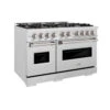 ZLINE 48 In. 6.7 Cu. Ft. Classic Double Oven Gas Range In Satin Stainless Steel With 8 Brass Burners (CGRS-BR-48)(Zline 48 Classic Gas Range Satin Stainless Steel Brass Burners Cgrs Br 48)