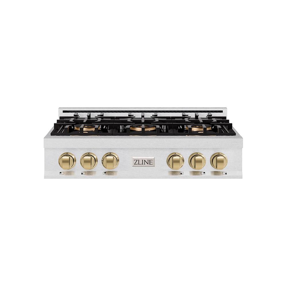 ZLINE Autograph Edition 36 In. Classic Gas Rangetop With 6 Burner DuoPro™ Cooktop In Satin Stainless Steel And Champagne Bronze Accents (PCRTSZ-36-CB)(Zline Autograph Edition 36 Classic Gas Rangetop Duopro Satin Stainless Steel Champagne Bronze Pcrtsz 36 Cb) 1 ZLINE Autograph Edition 36 In. Classic Gas Rangetop With 6 Burner DuoPro™ Cooktop In Satin Stainless Steel And Champagne Bronze Accents (PCRTSZ-36-CB)(Zline Autograph Edition 36 Classic Gas Rangetop Duopro Satin Stainless Steel Champagne Bronze Pcrtsz 36 Cb)